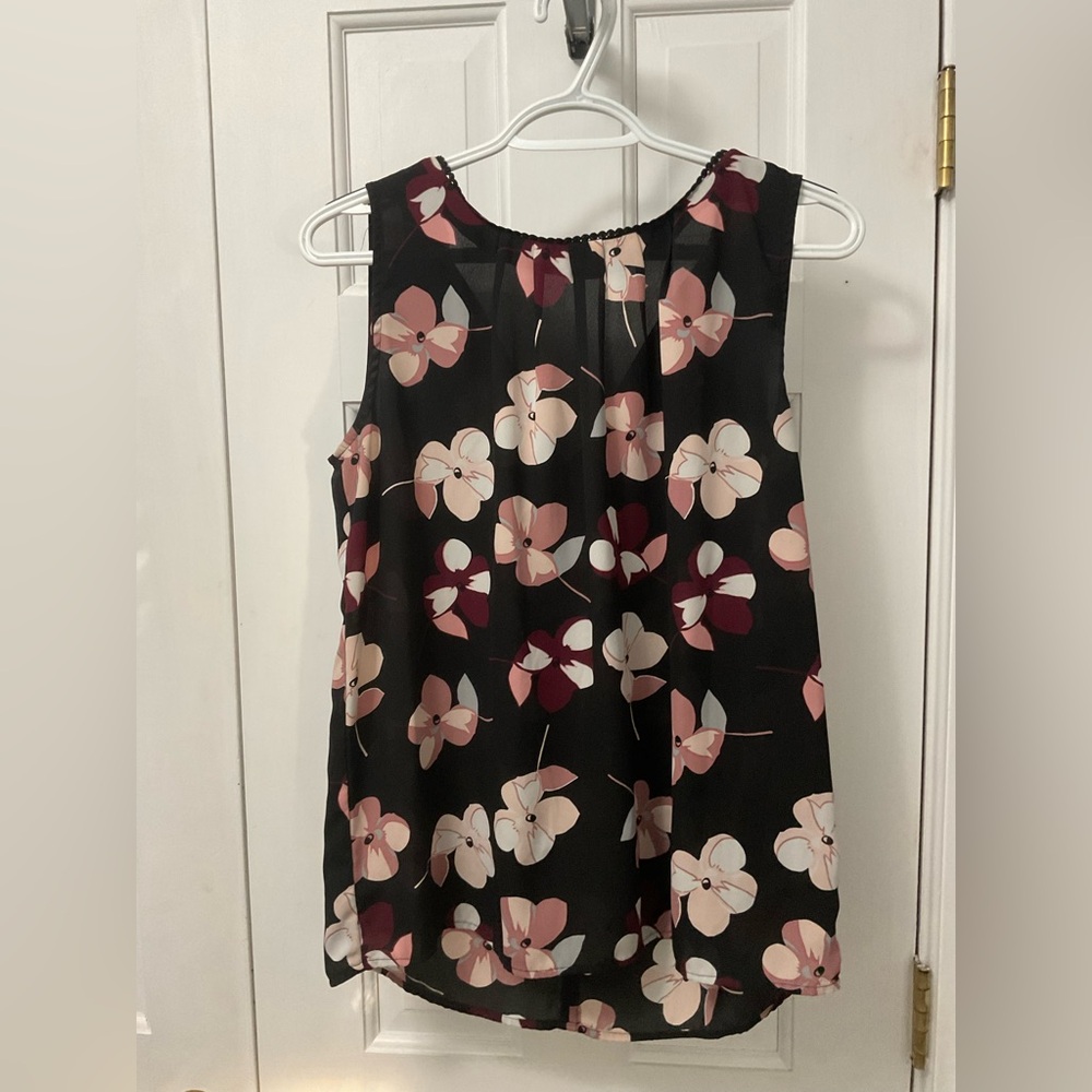 LOFT Outlet Black Floral Sleeveless Tie Back Blouse Size S